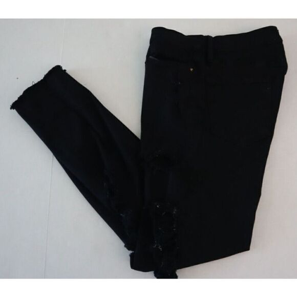 Frame Women Sz 29 Black Film Noir Le Skinny de Jeanne Distressed Denim Jeans $20 - Picture 6 of 8